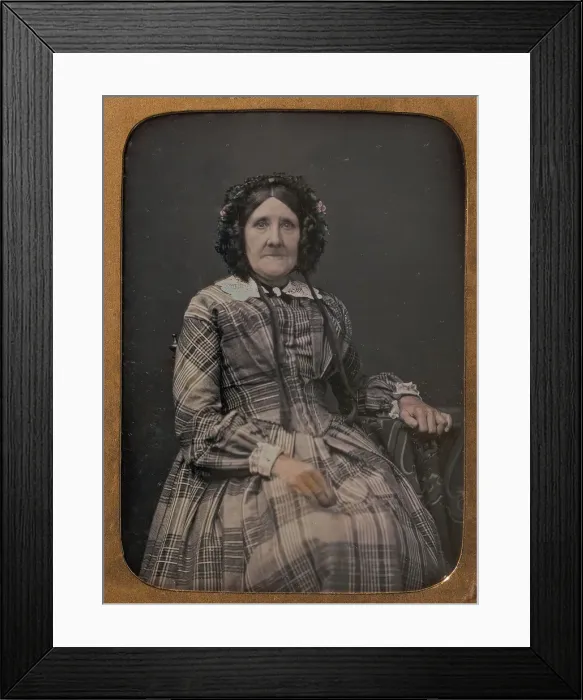 Framed Print : Seated Elderly Woman Wearing Plaid Dress and Bonnet, 1854-60. Creator: William Hardy Kent Framed Print : Seated Elderly Woman Wearing Plaid Dress and Bonnet, 1854-60. Creator: William Hardy Kent