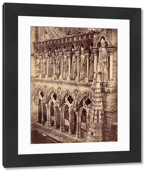 Pointed Arches, Sculptural Saints, and Rose Window on Unidentified Cathedral, 1880s