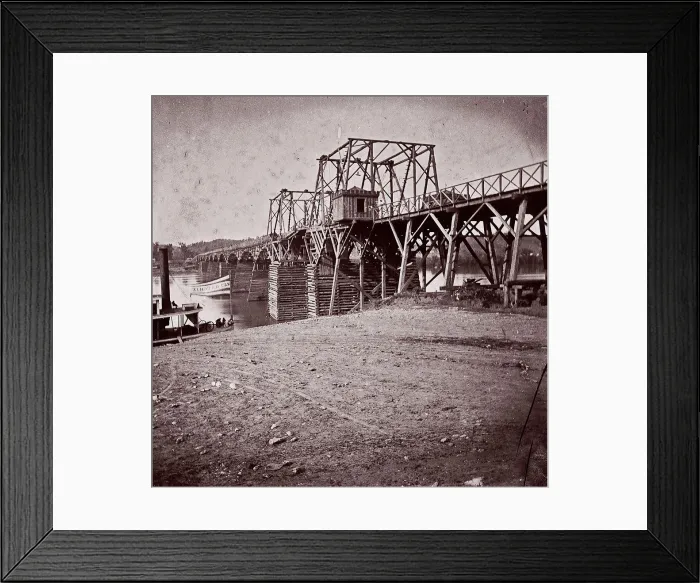 Framed Print : Bridge Across Tennessee River at Chattanooga, ca. 1864. Creator: George N. Barnard Framed Print : Bridge Across Tennessee River at Chattanooga, ca. 1864. Creator: George N. Barnard
