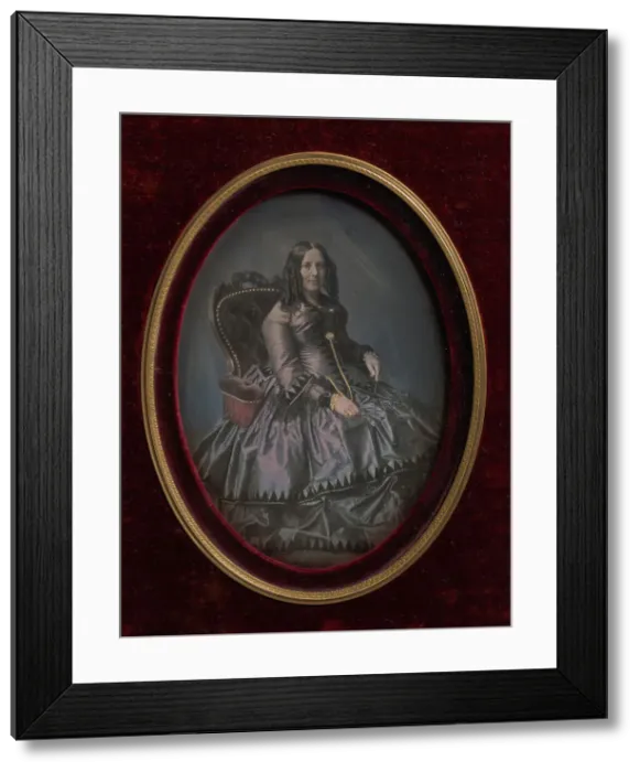 Framed Print : Finely Dressed Woman Seated in Armchair, 1850s. Creator: Unknown Framed Print : Finely Dressed Woman Seated in Armchair, 1850s. Creator: Unknown