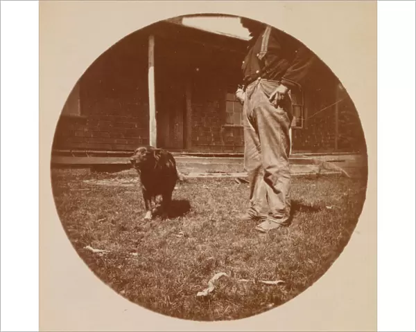 Snapshot: Dog and Man, ca. 1890. Creator: Unknown