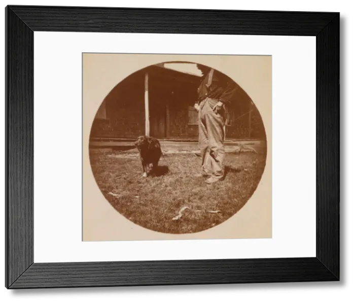 Framed Print : Snapshot: Dog and Man, ca. 1890. Creator: Unknown Framed Print : Snapshot: Dog and Man, ca. 1890. Creator: Unknown