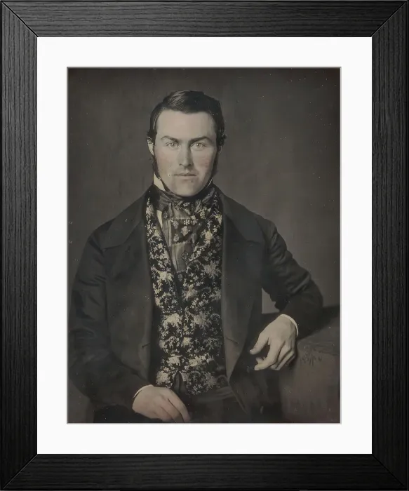 Framed Print : Seated Man in Floral Vest, 1840s-50s. Creators: W. & F