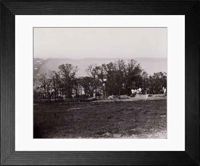 Framed Print : [Earthworks at the edge of a forest]. Brady album, p. 132, 1861-65. Creator: Unknown