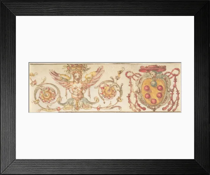 Framed Print : Design with Medici Coat of Arms and Harpy (Embroidery Design?), 16th century Framed Print : Design with Medici Coat of Arms and Harpy (Embroidery Design?), 16th century
