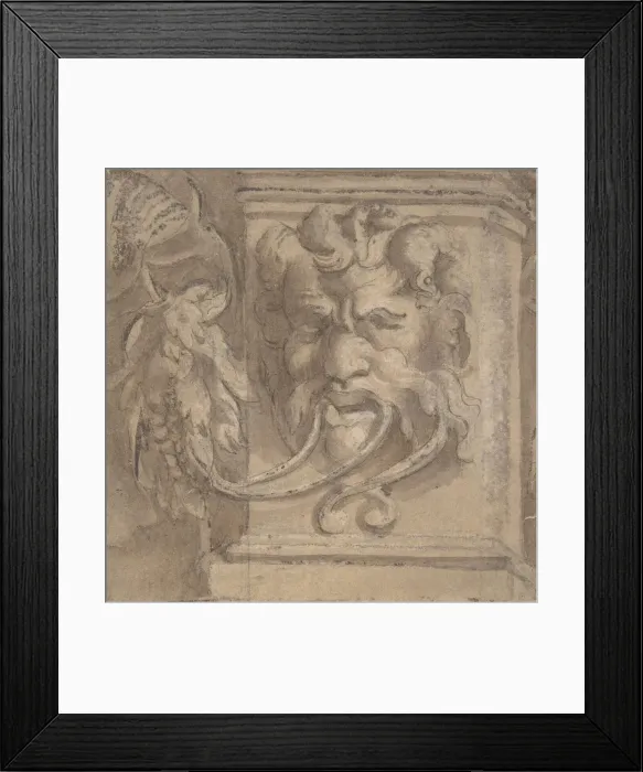 Framed Print : Ornamental Design with Antique-style Mask, 1550-1600. Creator: Anon Framed Print : Ornamental Design with Antique-style Mask, 1550-1600. Creator: Anon