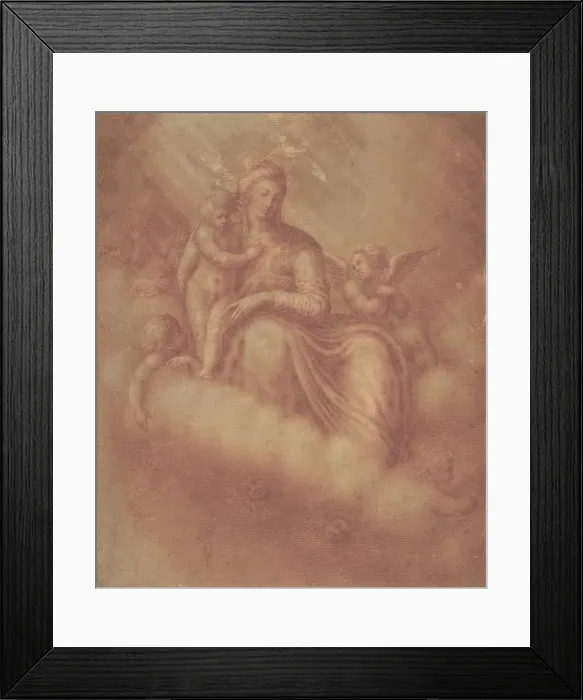 Framed Print : Madonna and Child Among the Clouds, 16th century. Creator: Anon Framed Print : Madonna and Child Among the Clouds, 16th century. Creator: Anon