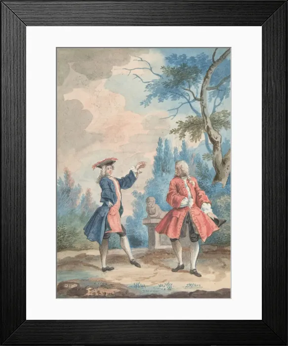 Framed Print : Two dancing male figures in a landscape, 18th century. Creator: Anon Framed Print : Two dancing male figures in a landscape, 18th century. Creator: Anon