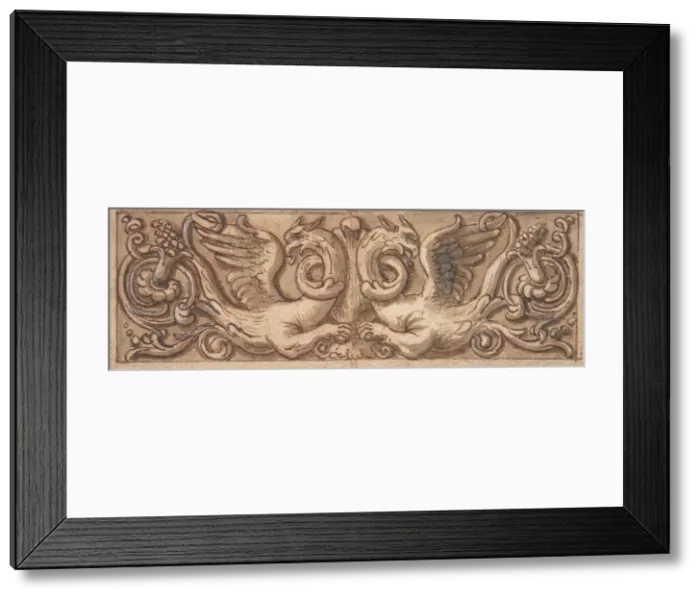 Framed Print : Design for a Frieze with Two Griffins, 1650-1700. Creator: Anon Framed Print : Design for a Frieze with Two Griffins, 1650-1700. Creator: Anon