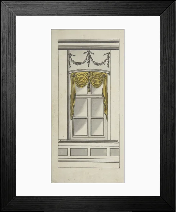 Framed Print : Design for a Window with Yellow Drapery, 18th century. Creator: Anon Framed Print : Design for a Window with Yellow Drapery, 18th century. Creator: Anon