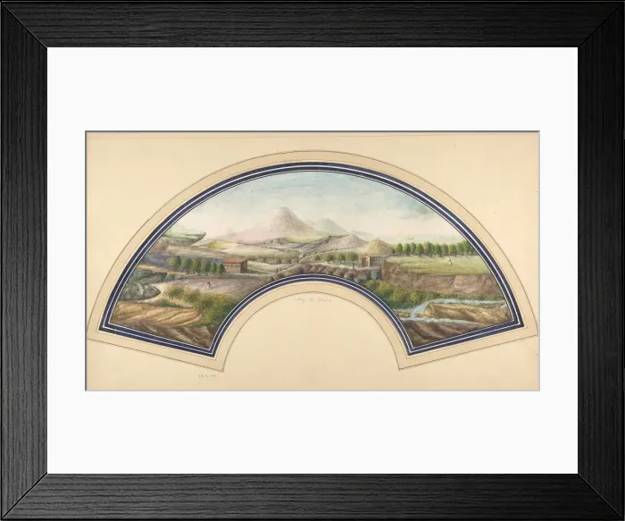Framed Print : Fan Design with Mount Vesuvius, 19th century. Creator: Unknown Framed Print : Fan Design with Mount Vesuvius, 19th century. Creator: Unknown