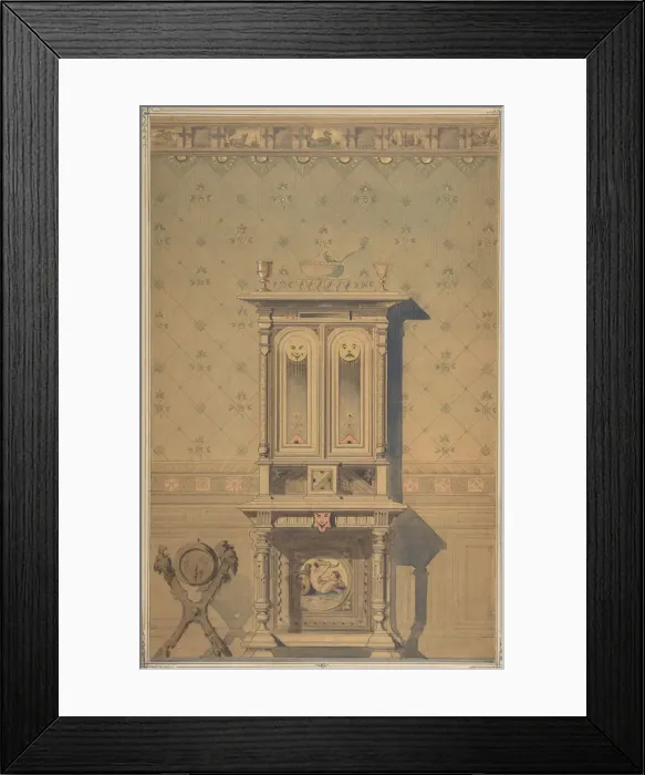 Framed Print : Design for a Cabinet in an Interior Setting, 1870-80. Creator: Anon Framed Print : Design for a Cabinet in an Interior Setting, 1870-80. Creator: Anon