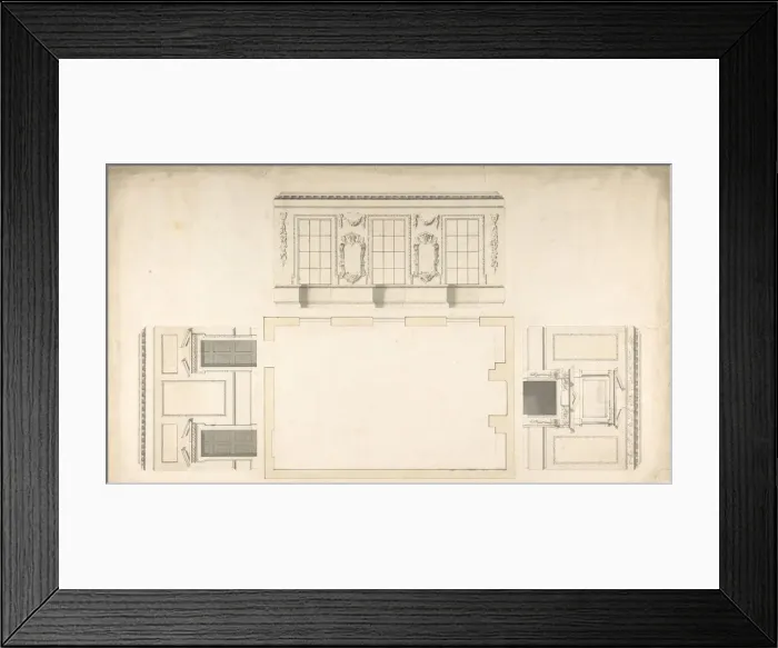 Framed Print : Room Design Showing Plan and Three Wall Elevations, ca. 1740-60. Creator: Anon Framed Print : Room Design Showing Plan and Three Wall Elevations, ca. 1740-60. Creator: Anon