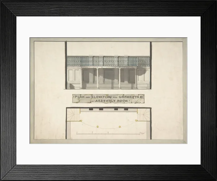 Framed Print : Design for an Orchestra Gallery in an Assembly Room, Plan and Elevation, ca. 1800 Framed Print : Design for an Orchestra Gallery in an Assembly Room, Plan and Elevation, ca. 1800