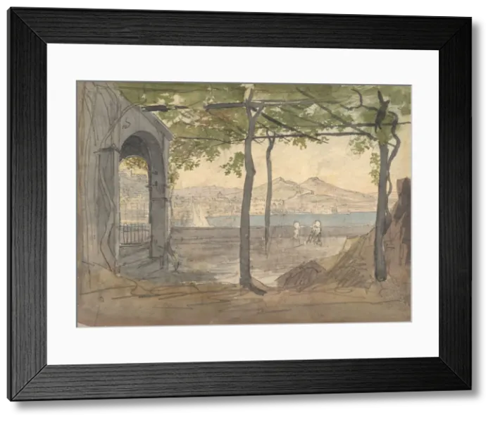 Framed Print : View of the Bay of Naples with Mount Vesuvius, early 19th century. Creator: Anon Framed Print : View of the Bay of Naples with Mount Vesuvius, early 19th century. Creator: Anon