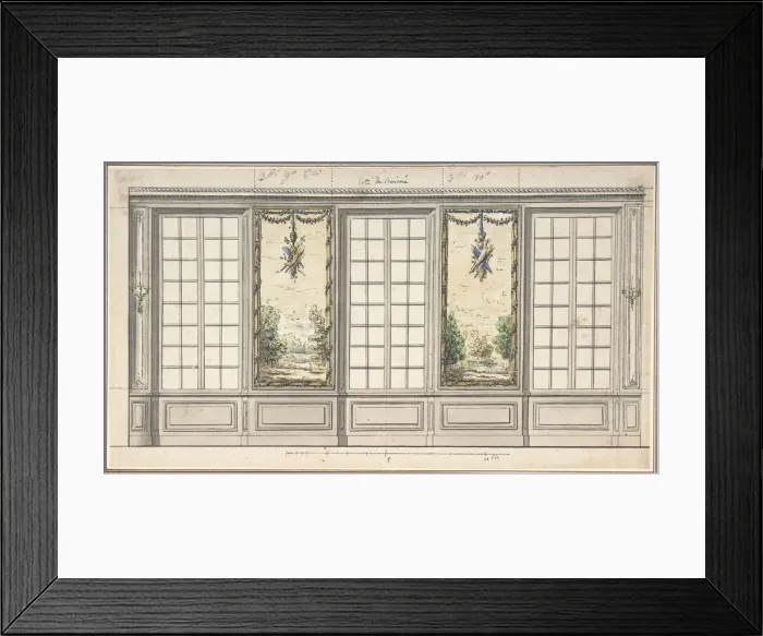 Framed Print : Design for a Windowed Wall with Decorative Panels, mid-18th century. Creator: Anon Framed Print : Design for a Windowed Wall with Decorative Panels, mid-18th century. Creator: Anon