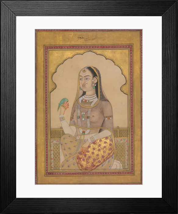 Framed Print : A Bejewelled Maiden with a Parakeet, ca. 1670-1700. Creator: Unknown Framed Print : A Bejewelled Maiden with a Parakeet, ca. 1670-1700. Creator: Unknown