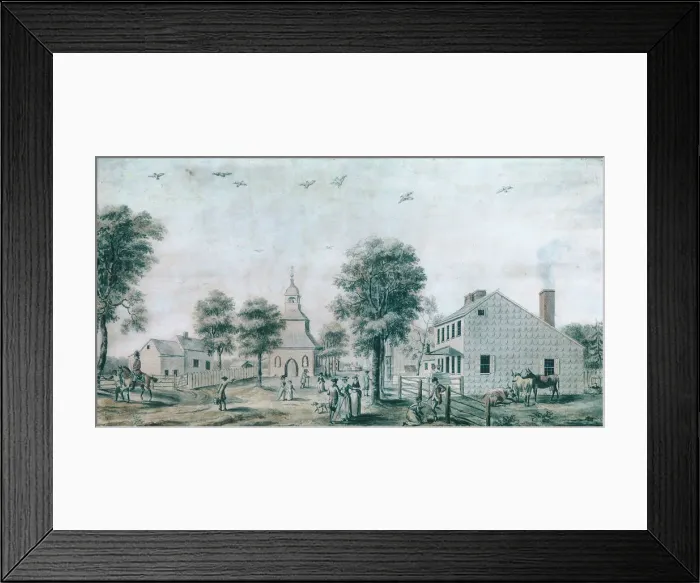 Framed Print : Brooklyn, Long Island (View of the Village Green), ca. 1778. Creator: Unknown Framed Print : Brooklyn, Long Island (View of the Village Green), ca. 1778. Creator: Unknown