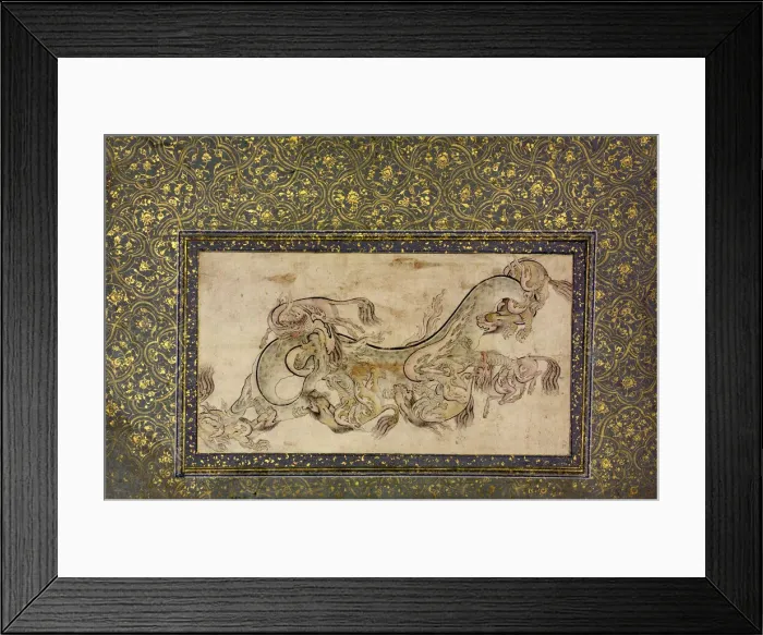 Framed Print : Chilins (Chinese Chimerical Creatures) Fighting with a Dragon, 16th century Framed Print : Chilins (Chinese Chimerical Creatures) Fighting with a Dragon, 16th century