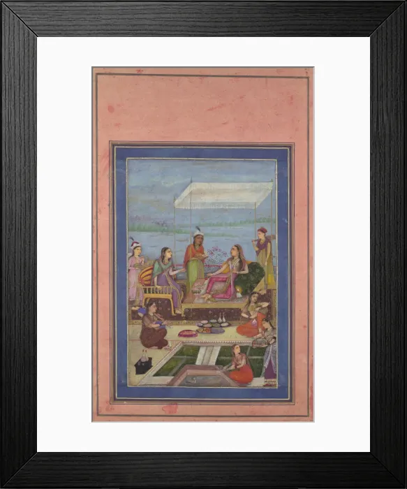 Framed Print : Princess Entertaining a Visitor on the Balcony, Folio from the Davis Album Framed Print : Princess Entertaining a Visitor on the Balcony, Folio from the Davis Album