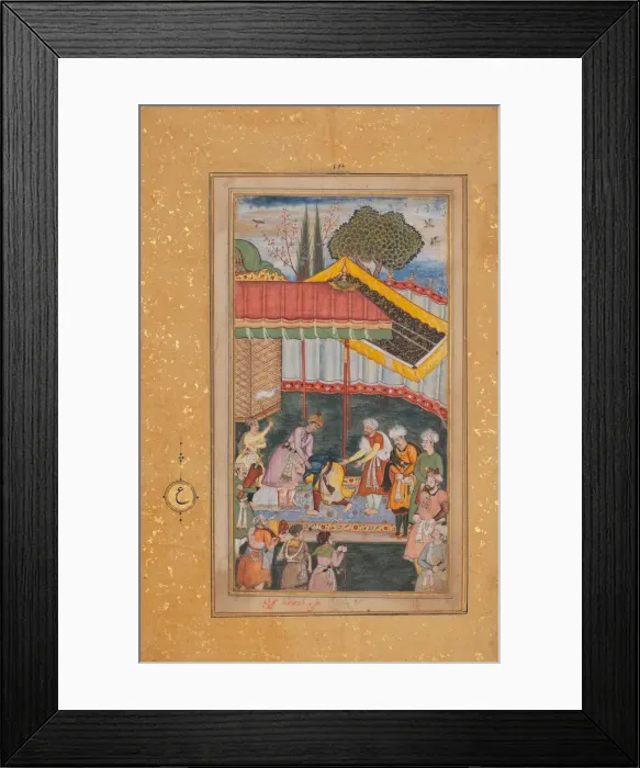 Framed Print : Emperor Babur Receiving a Visitor, Folio from a Baburnama (The Book of Babur), ca. 1590 Framed Print : Emperor Babur Receiving a Visitor, Folio from a Baburnama (The Book of Babur), ca. 1590