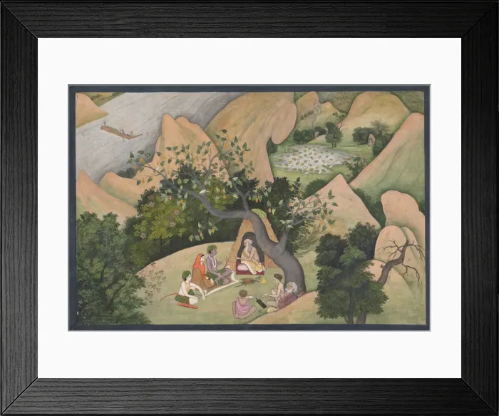 Framed Print : Rama, Sita, and Lakshmana at the Hermitage of Bharadvaja: Illustrated folio from... ca Framed Print : Rama, Sita, and Lakshmana at the Hermitage of Bharadvaja: Illustrated folio from... ca