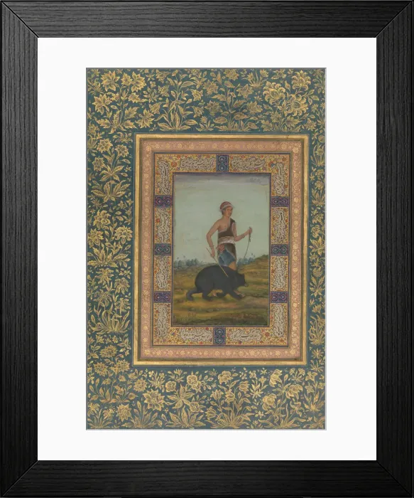 Framed Print : Dervish Leading a Bear, Folio from the Shah Jahan Album, recto: early 19th century Framed Print : Dervish Leading a Bear, Folio from the Shah Jahan Album, recto: early 19th century