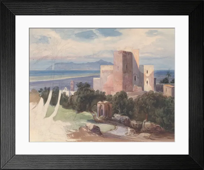 Framed Print : View on Terracina with Mount Circeo (recto)... mid-19th century. Creator: Carl von Bls Framed Print : View on Terracina with Mount Circeo (recto)... mid-19th century. Creator: Carl von Bls