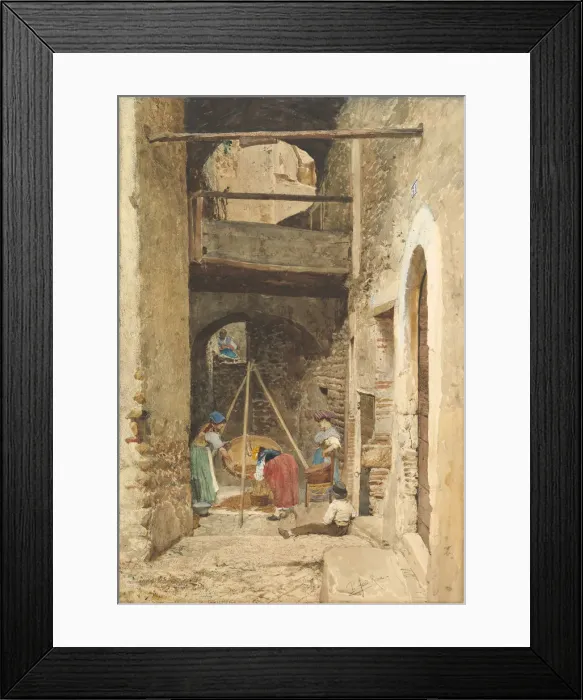 Framed Print : Italian Courtyard and Figures, 1843-1921. Creator: Cavaliere Pio Joris Framed Print : Italian Courtyard and Figures, 1843-1921. Creator: Cavaliere Pio Joris