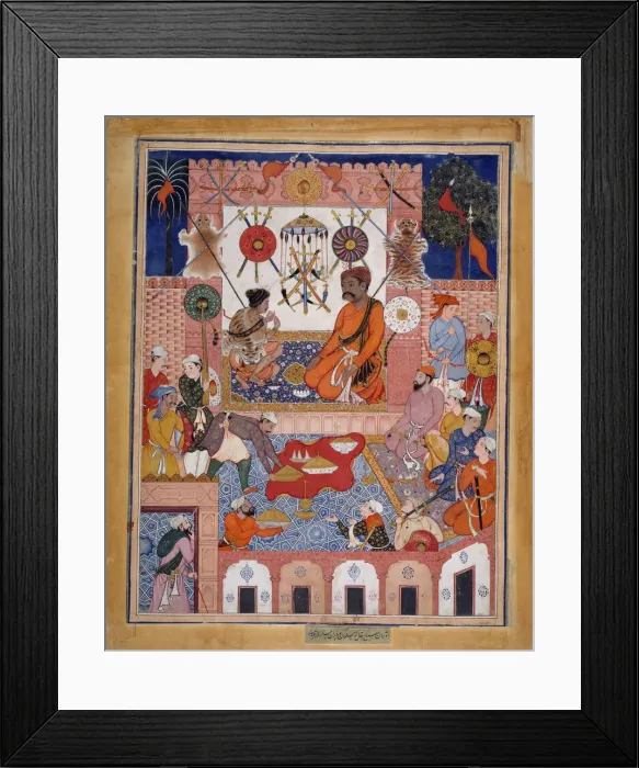 Framed Print : Misbah the Grocer Brings the Spy Parran to his House, Folio from a Hamzanama... ca. 1570 Framed Print : Misbah the Grocer Brings the Spy Parran to his House, Folio from a Hamzanama... ca. 1570