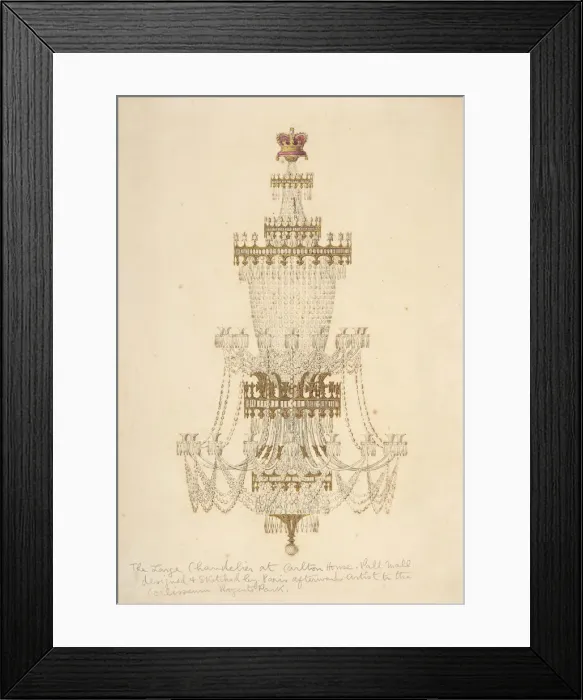 Framed Print : Large Chandelier at Carlton House, Pall Mall, 19th century. Creator: Edmund Thomas Parris Framed Print : Large Chandelier at Carlton House, Pall Mall, 19th century. Creator: Edmund Thomas Parris