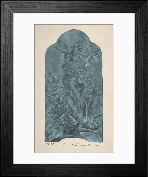 Framed Print : The Archangel Michael Banishing Vice, 1782. Creator: Franz Ludwig Hermann Framed Print : The Archangel Michael Banishing Vice, 1782. Creator: Franz Ludwig Hermann