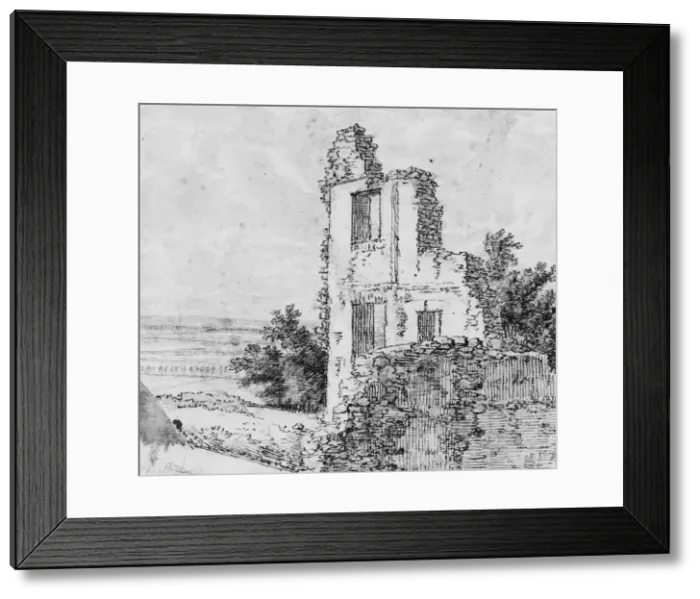 Framed Print : An Allee of Trees in a Park (recto);The Ruins of a Building on a Hill (verso), n. d Framed Print : An Allee of Trees in a Park (recto);The Ruins of a Building on a Hill (verso), n. d