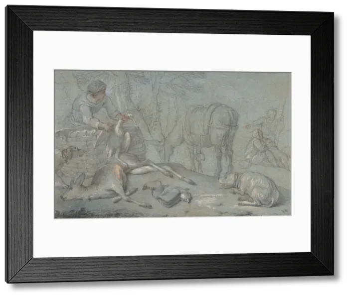 Framed Print : Hunters with Dead Game in a Landscape, 1600-1800. Creator: Giovanni Agostino Cassana Framed Print : Hunters with Dead Game in a Landscape, 1600-1800. Creator: Giovanni Agostino Cassana