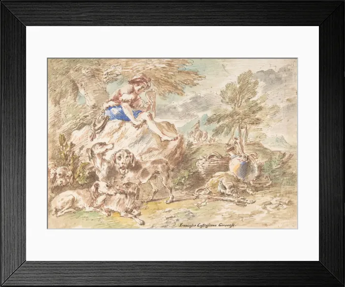 Framed Print : Young Hunter with His Dogs in a Landscape, 1641-1710. Creator Framed Print : Young Hunter with His Dogs in a Landscape, 1641-1710. Creator