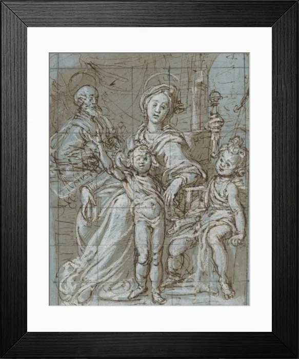 Framed Print : Holy Family with the Infant St. John the Baptist (recto); large-scale cropped sketches Framed Print : Holy Family with the Infant St. John the Baptist (recto); large-scale cropped sketches