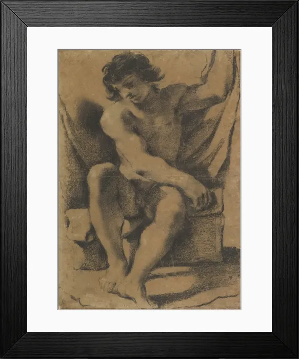 Framed Print : Seated Nude Young Man in Nearly Frontal View, ca. 1618. Creator: Guercino Framed Print : Seated Nude Young Man in Nearly Frontal View, ca. 1618. Creator: Guercino