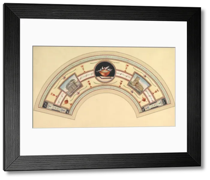 Framed Print : Fan Design with the Pantheon and the Colosseum, 18th century. Creator: Anon Framed Print : Fan Design with the Pantheon and the Colosseum, 18th century. Creator: Anon
