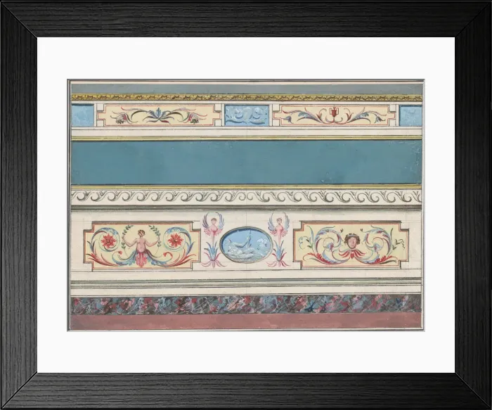Framed Print : Design for the Decoration of a Cornice and Dado with Neoclassical Motifs, ca. 1760-1782