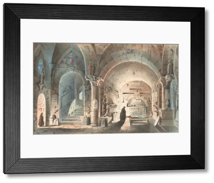 Framed Print : Design for a Stage Set: Crypt Scene, 1830-40. Creator: Anon