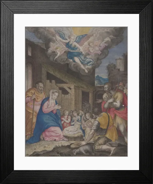 Framed Print : Adoration of the Shepherds, 1575-1600. Creator: Anon Framed Print : Adoration of the Shepherds, 1575-1600. Creator: Anon