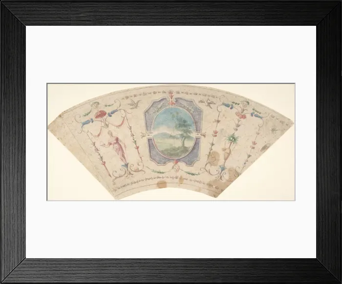Framed Print : Semi-Circular Design with Grotesques and a Central Medaillon containing a Landscape Framed Print : Semi-Circular Design with Grotesques and a Central Medaillon containing a Landscape