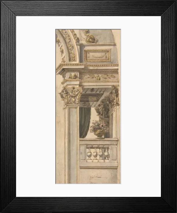 Framed Print : Design for Part of a Wall Elevation with a Balcony flanking an Arch Framed Print : Design for Part of a Wall Elevation with a Balcony flanking an Arch