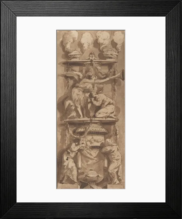 Framed Print : Design for a Funerary Monument or Epitaph with Mourning Figures, 18th century Framed Print : Design for a Funerary Monument or Epitaph with Mourning Figures, 18th century