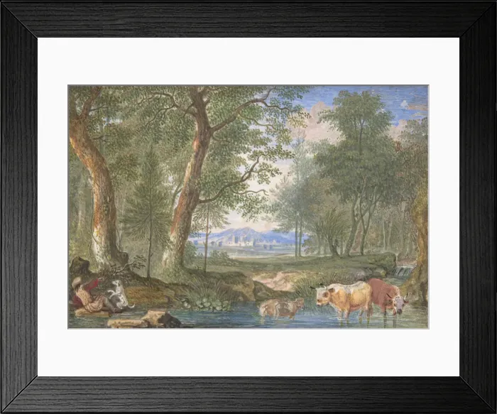 Framed Print : Landscape with Cows in a Brook, 1698. Creator: Felix Meyer Framed Print : Landscape with Cows in a Brook, 1698. Creator: Felix Meyer