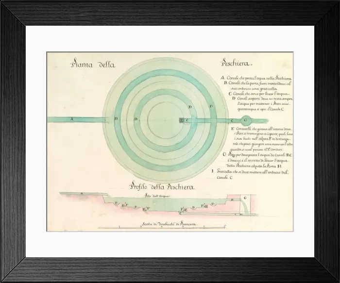 Framed Print : Design for a Fish-Pond in Plan and Section, 18th century. Creator: Anon