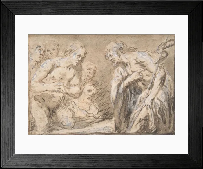 Framed Print : Christ in Limbo (Recto); Saint with Rosary (Verso), 17th century. Creator: Anon Framed Print : Christ in Limbo (Recto); Saint with Rosary (Verso), 17th century. Creator: Anon