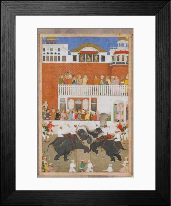 Framed Print : Shah Jahan Watching an Elephant Fight, Folio from a Padshahnama, probably 1639 Framed Print : Shah Jahan Watching an Elephant Fight, Folio from a Padshahnama, probably 1639