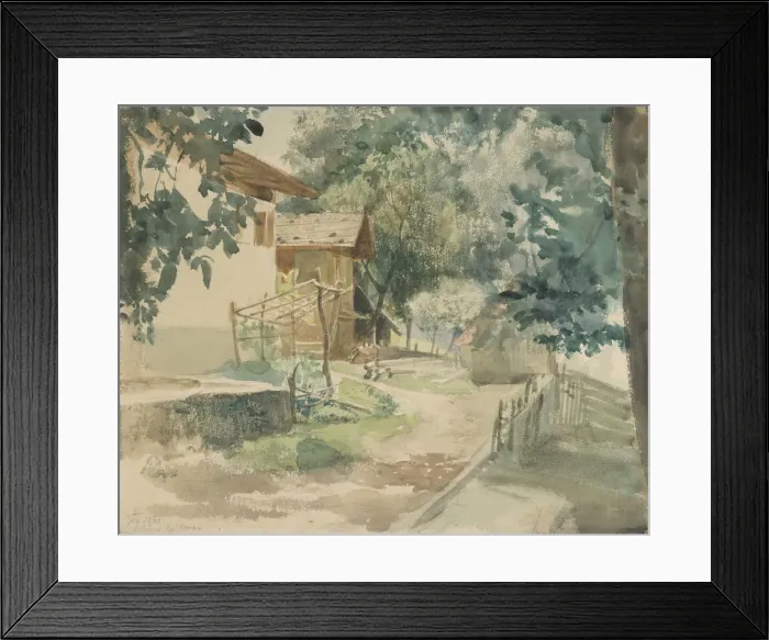 Framed Print : A Farmyard near Merano, 1860. Creator: Franz Meyerheim Framed Print : A Farmyard near Merano, 1860. Creator: Franz Meyerheim