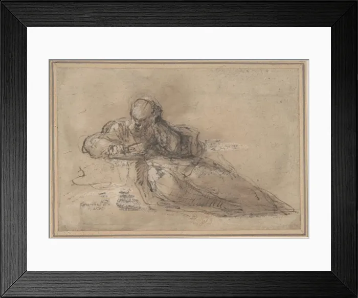 Framed Print : Man Seated on the Ground, Writing, 17th century. Creator: Anon Framed Print : Man Seated on the Ground, Writing, 17th century. Creator: Anon